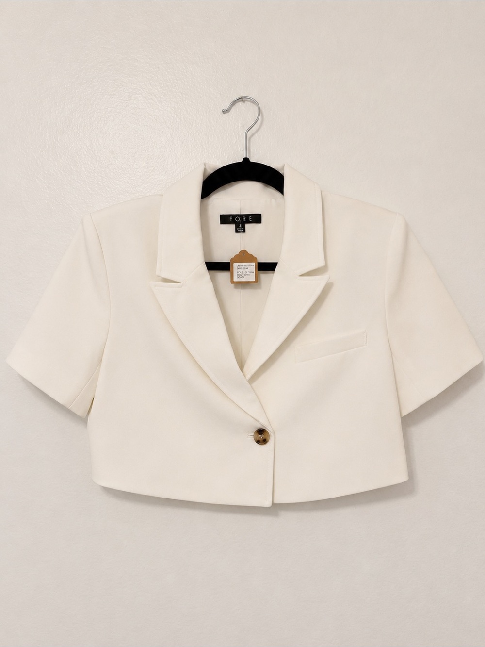Cropped Short Sleeve Blazer Jacket in Cream